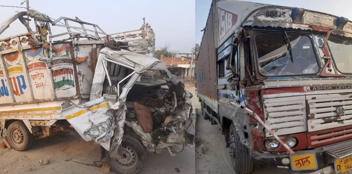 अयोध्या रायबरेली राष्ट्रीय राजमार्ग पर कंटेनर ट्रक व पिकअप की जोरदार टक्कर तीन लोग हालत गंभीर