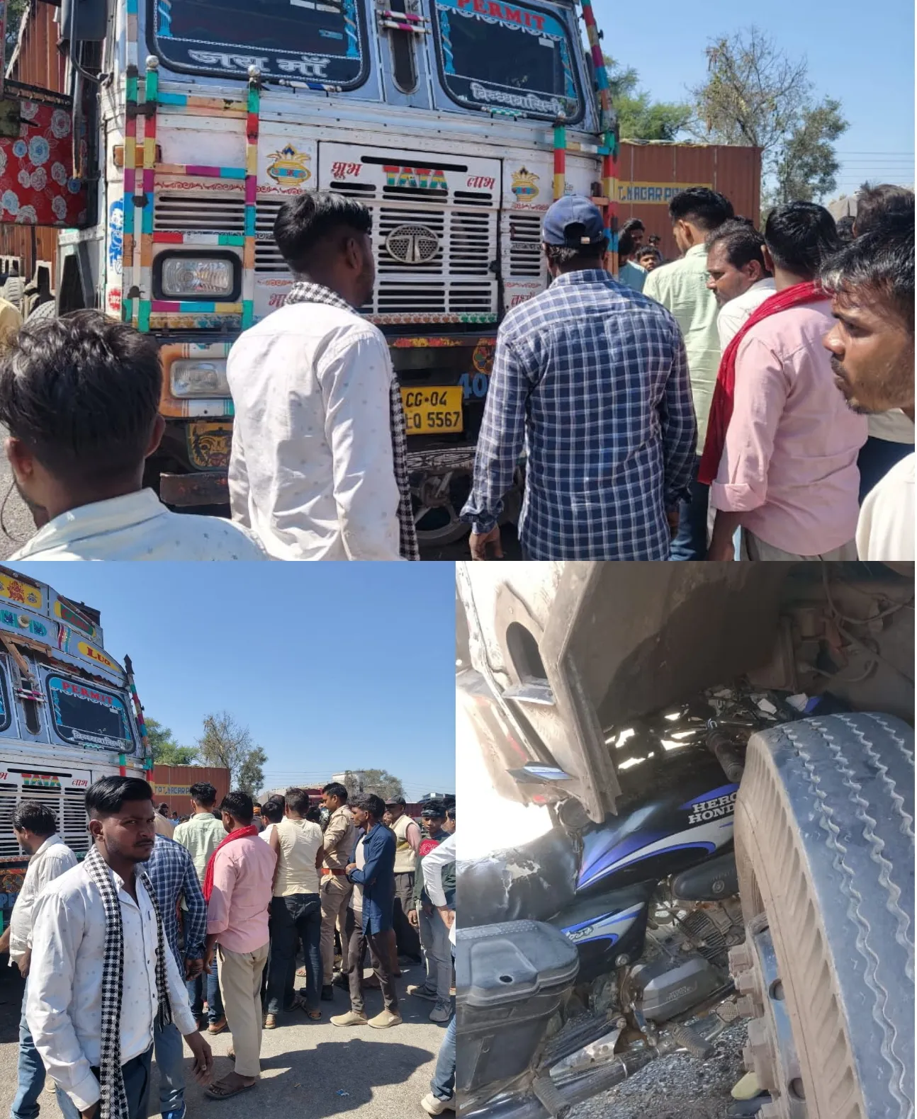 तेज़ रफ़्तार बाइक सवार अनियंत्रित  होकर ट्रक से टकराए, तीन छात्र घायल, दो की हालत नाजुक: रेफर।