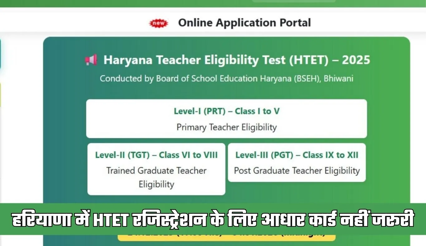 Haryana: हरियाणा में HTET रजिस्ट्रेशन के लिए आधार कार्ड नहीं जरूरी, बोर्ड ने जारी की अधिसूचना