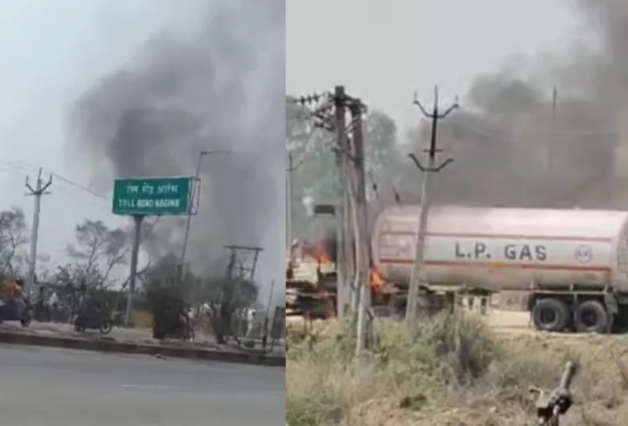 गोरखपुर : चलते टैंकर का टायर फटा, चिंगारी से लगी भीषण आग; दमकल की तत्परता से टला बड़ा हादसा