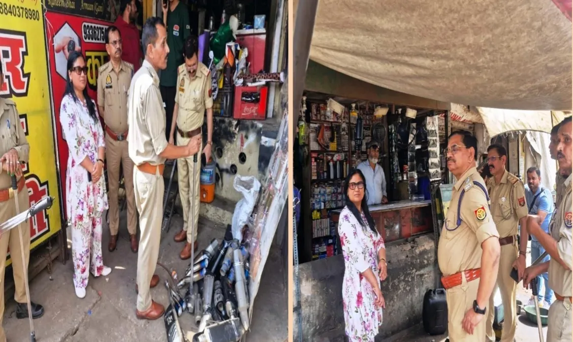 बजरिया में चला हूटर, प्रेशर हॉर्न व मॉडिफाइड साइलेंसर के विरूद्ध चैकिंग अभियान 