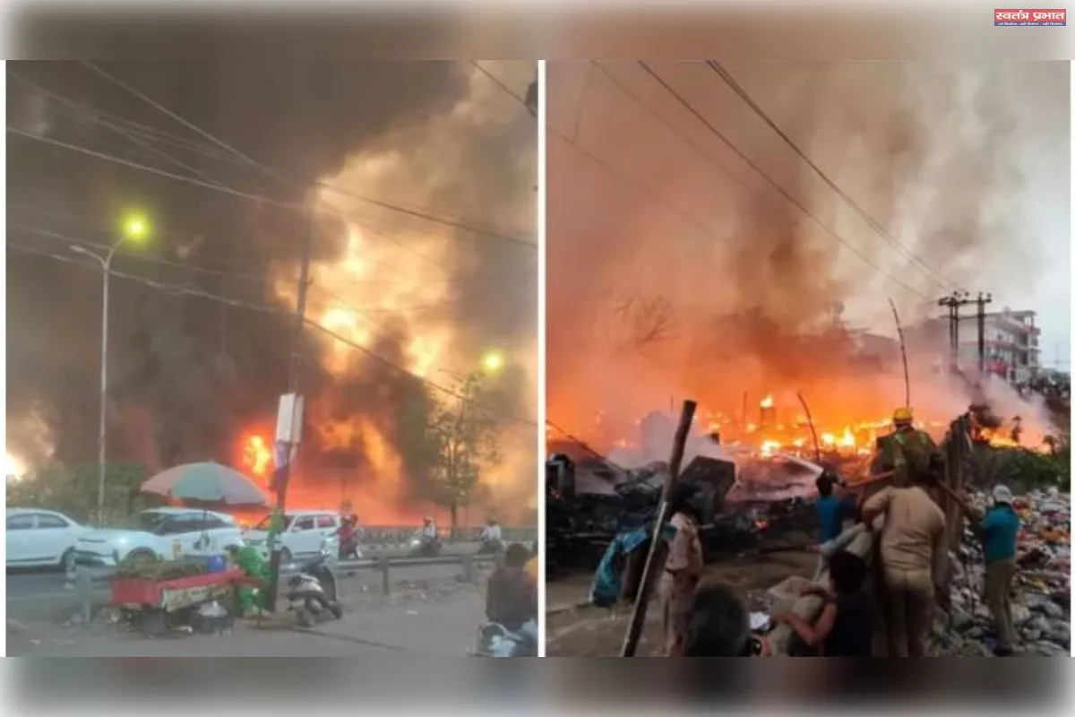 लखनऊ: विकास नगर क्षेत्र में झोपड़ियों में भीषण आग, कई किलोमीटर तक फैला काला धुआं, दहशत में लोग