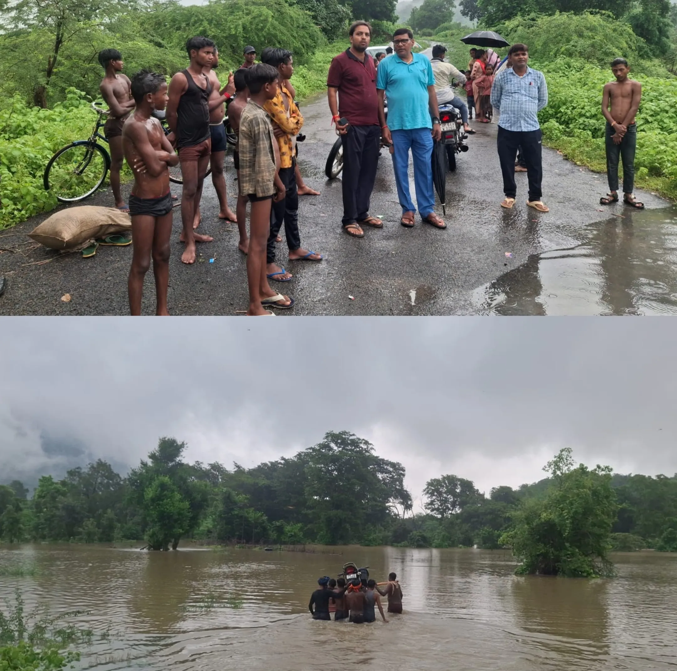 सोन नदी के उफान से अड़गुड़ नाला बना बेहद खतरनाक, जान जोखिम में डालकर ट्यूब के सहारे पार कर रहे ग्रामीण