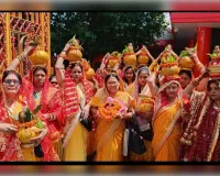 सात दिवसीय शिव पार्वती मंदिर से निकाली कलश यात्रा 