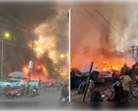 लखनऊ: विकास नगर क्षेत्र में झोपड़ियों में भीषण आग, कई किलोमीटर तक फैला काला धुआं, दहशत में लोग