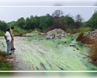 महाराज पुर थाना क्षेत्र के पुरवा मीर गांव में पड़ा हरे रंग का मलवा खतरनाक