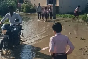 सड़क पर गन्दे पानी का जलजमाव, ग्राम प्रधान ने एसडीएम को सौंपा ज्ञापन