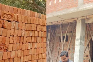 पीली ईंटों से बन रहा छात्राओं का छात्रावास कस्तूरबा गांधी आवासीय विद्यालय अमानीगंज का मामला