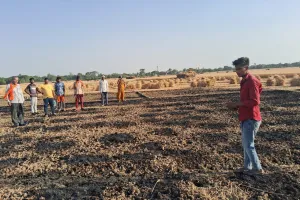 आग लगने से लगभग एक दर्जन किसानों की तैयार खड़ी गेहूं की फसल जलकर राख