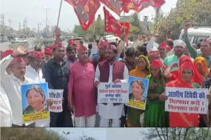 स्व. फूलन देवी पर आपत्तिजनक टिप्पणी के विरोध में निषाद पार्टी का जोरदार प्रदर्शन