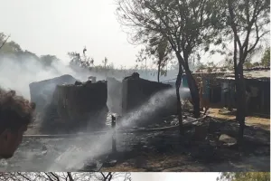 डाला में भीषण अग्निकांड तीन घर और एक बाइक राख, तीन बकरियों की मौत