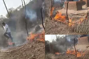 बैष्णो मंदिर के पास झोपड़ी में लगी आग, मुसाफिरों ने दिखाई मानवता