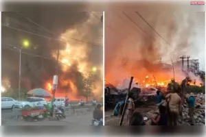 लखनऊ: विकास नगर क्षेत्र में झोपड़ियों में भीषण आग, कई किलोमीटर तक फैला काला धुआं, दहशत में लोग