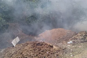 सफाई कर्मियों की लापरवाही से कूड़े में लगी आग