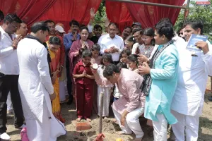 हनुमान मंदिर कमेटी का भूमि पूजन के साथ पंडाल निर्माण कार्य शुरू